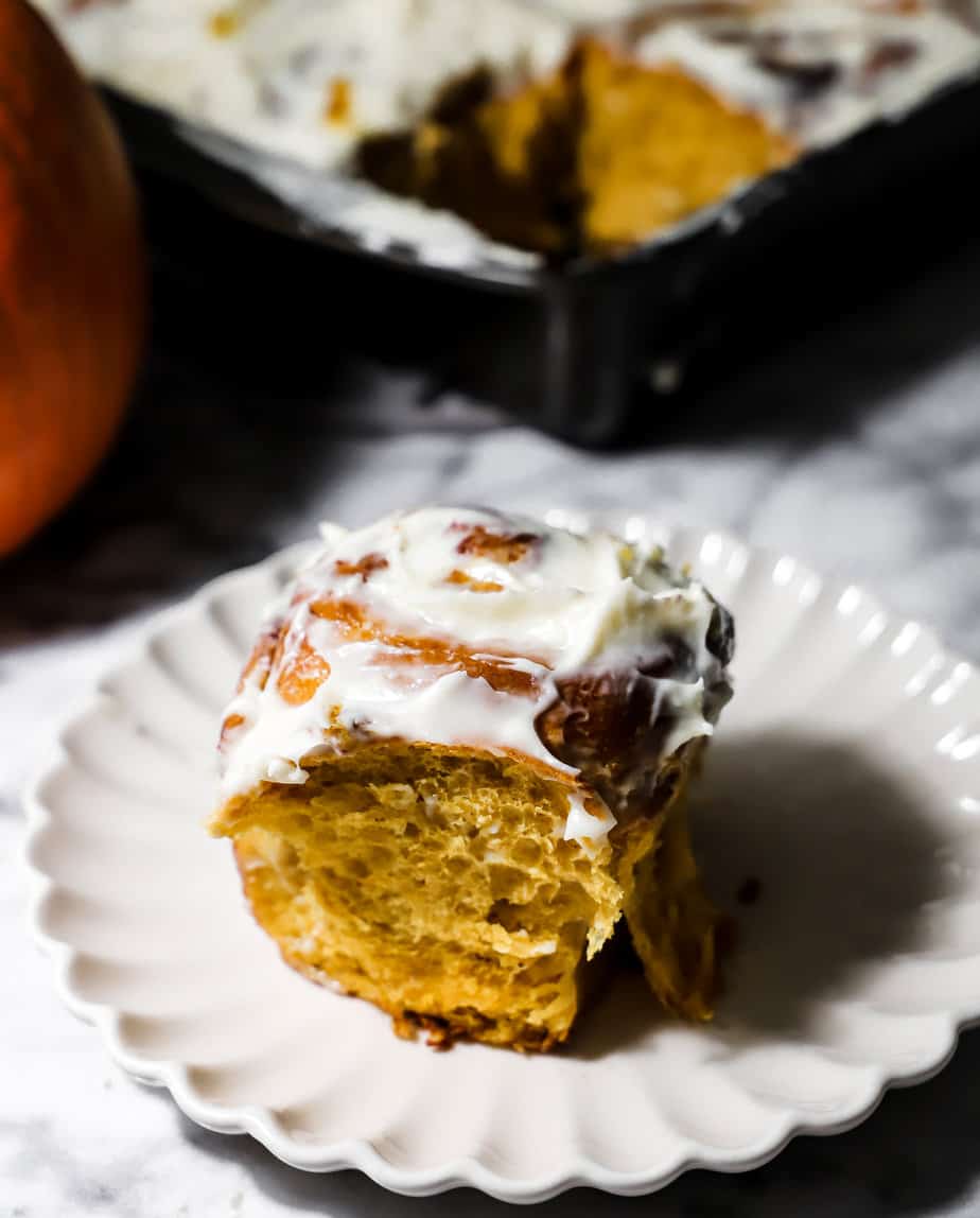 pumpkin spice cinnamon roll plated