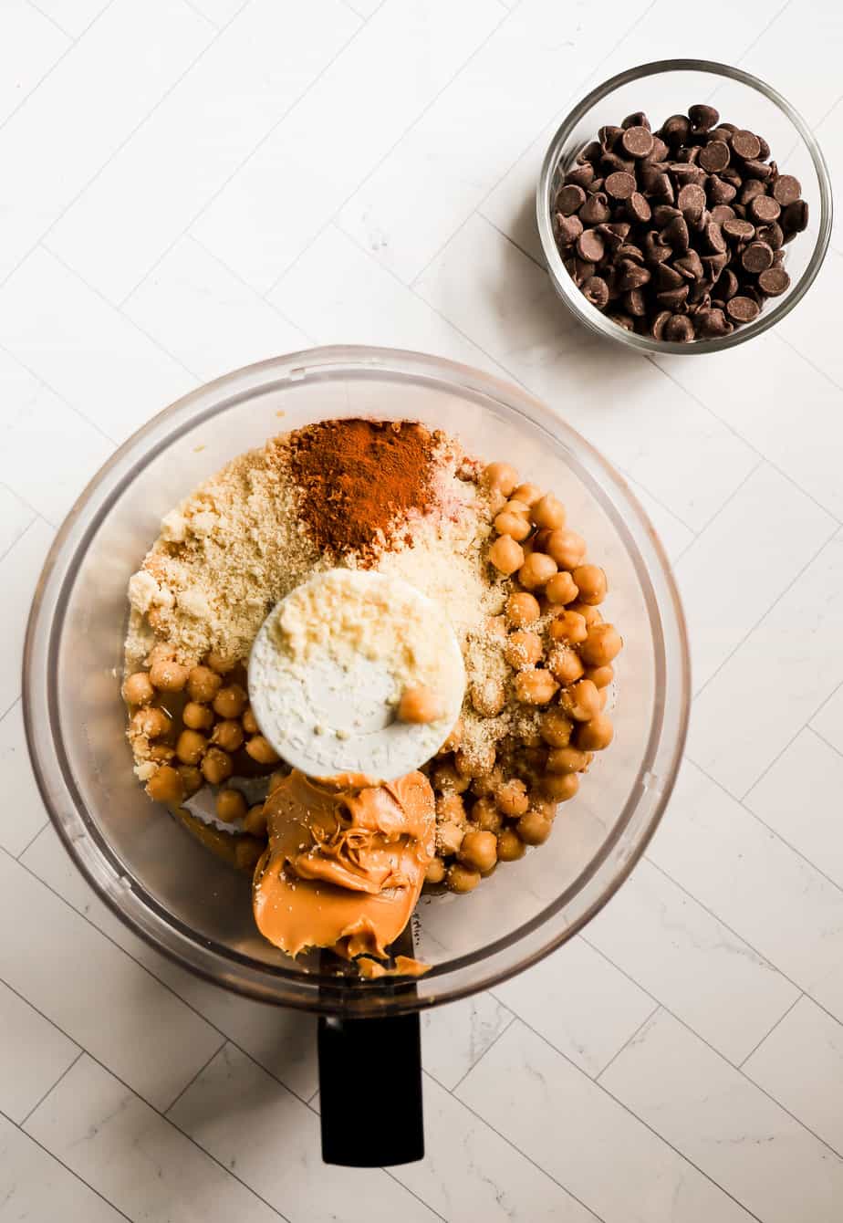 chickpea cookie dough ingredients in processor