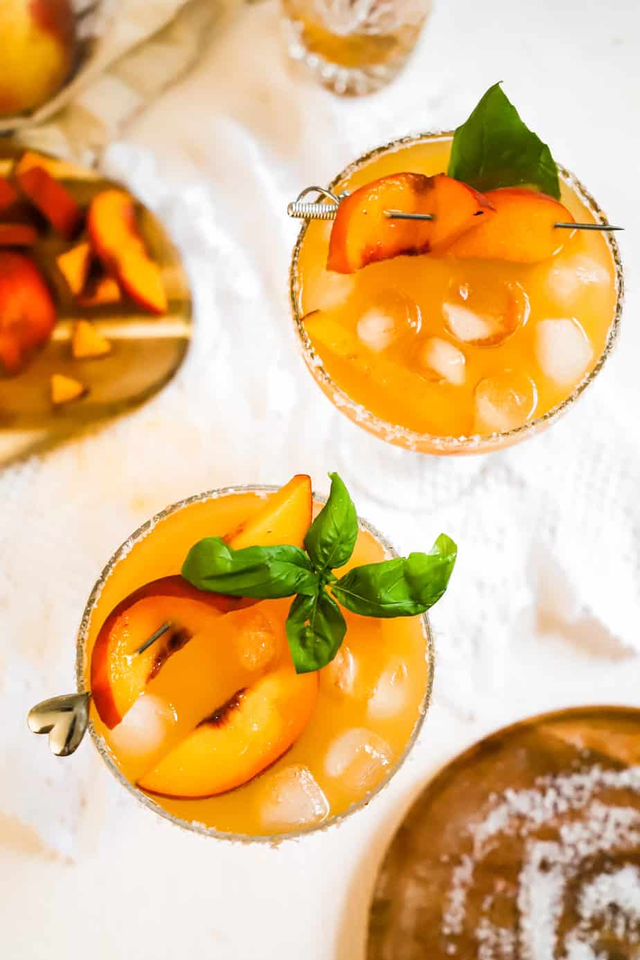 basil peach margaritas