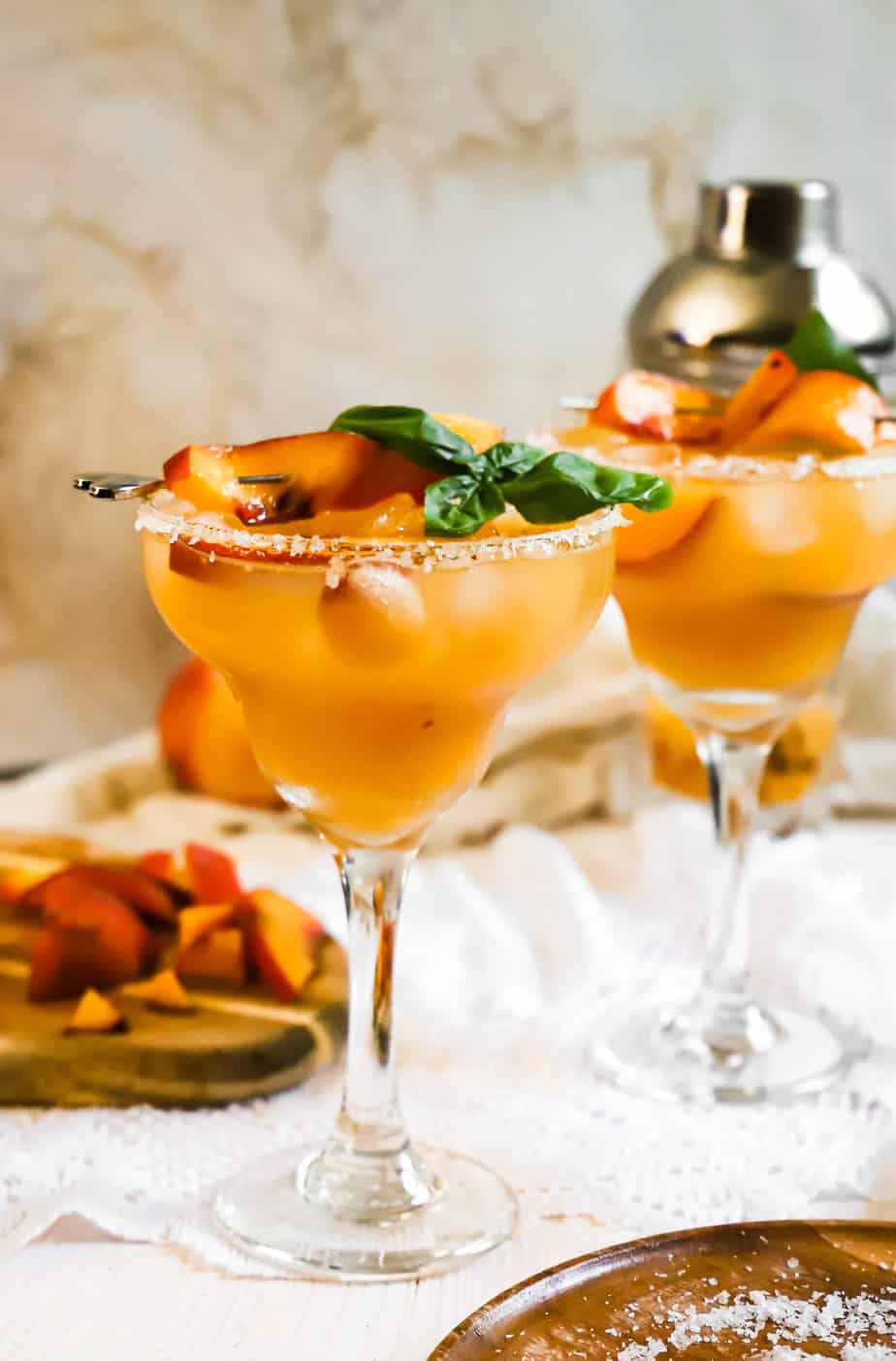 peach basil margaritas