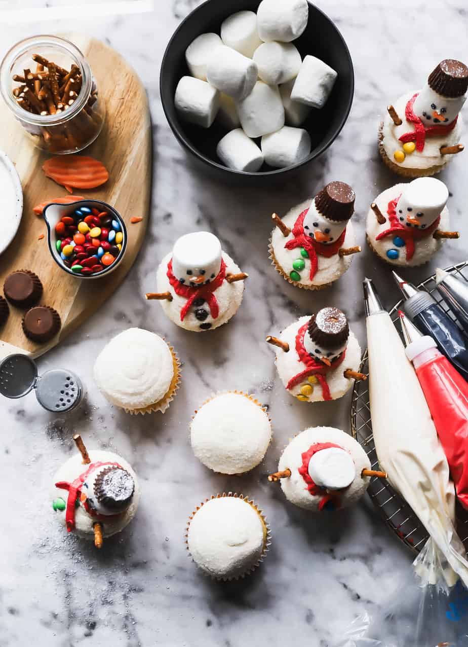 snowman cupcake supplies