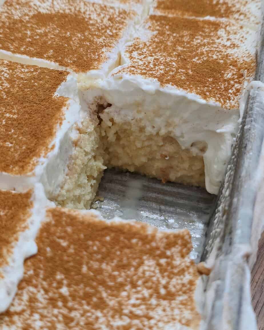 tres leches sheet cake crumb shot