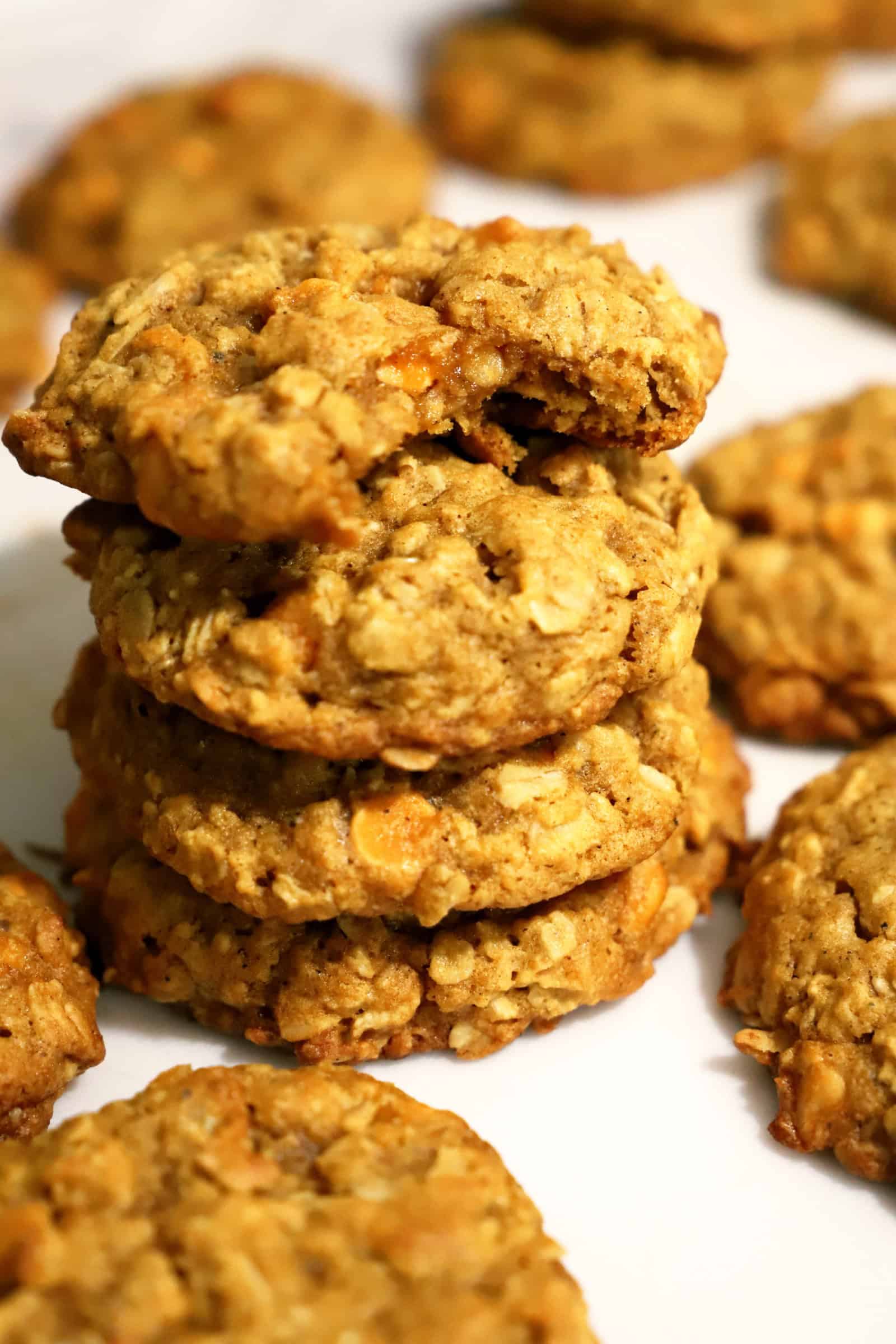 brown butter pumpkin butterscotch oatmeal cookies stacked