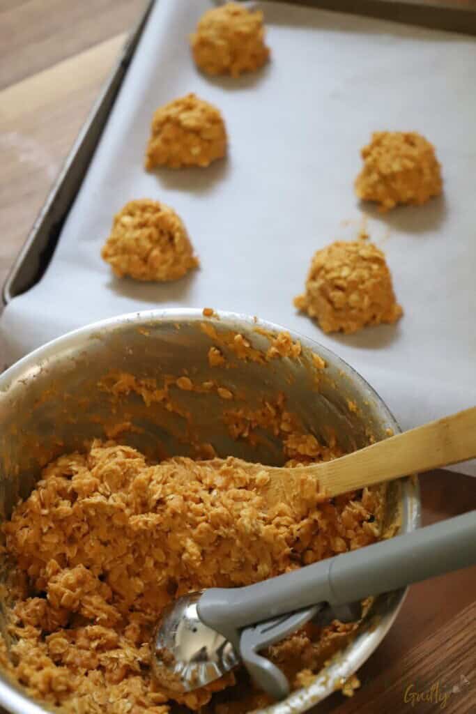 scooped pumpkin oatmeal cookie dough