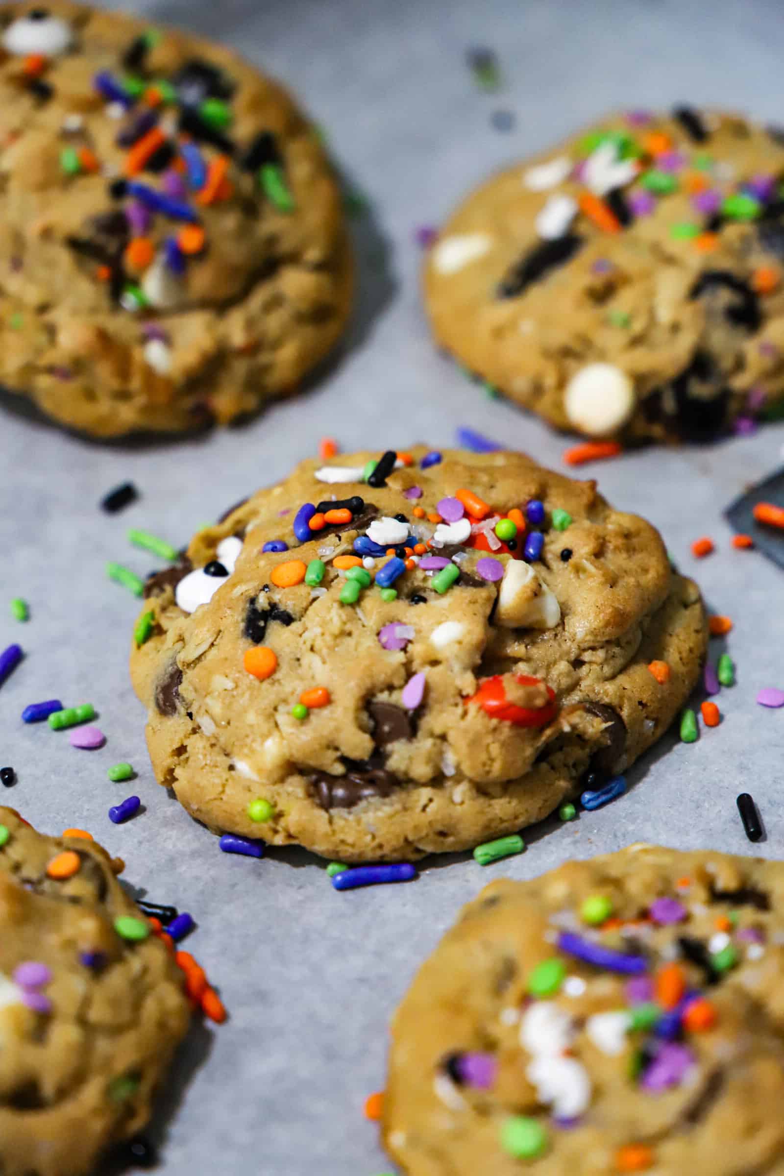baked monster cookies close up