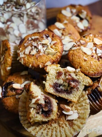 crumb shot cherry almond muffins