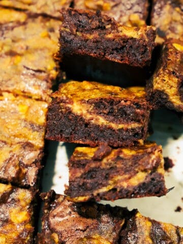 pumpkin cheesecake brownies crumb shot