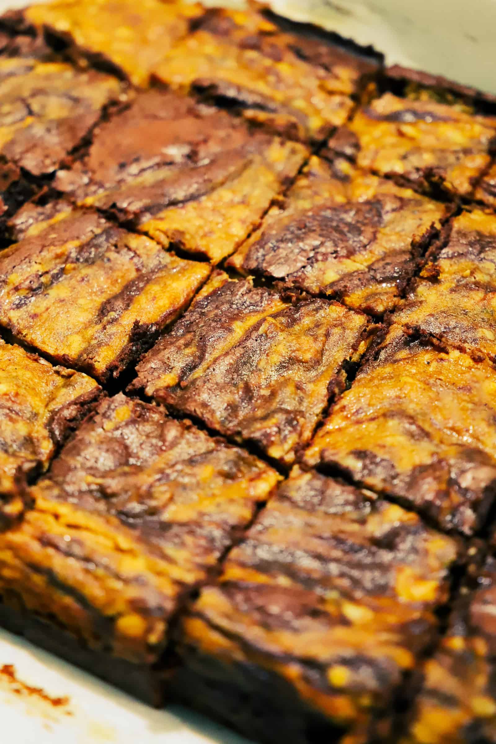 pumpkin cheesecake swirl brownies side angle