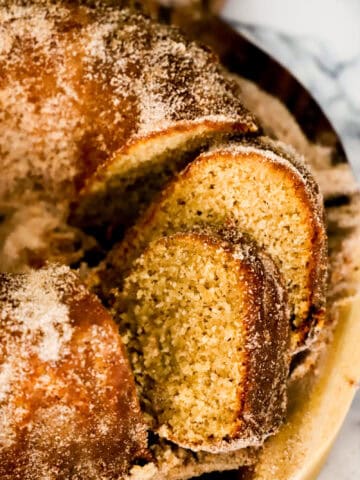 apple cider donut bundt cake sliced