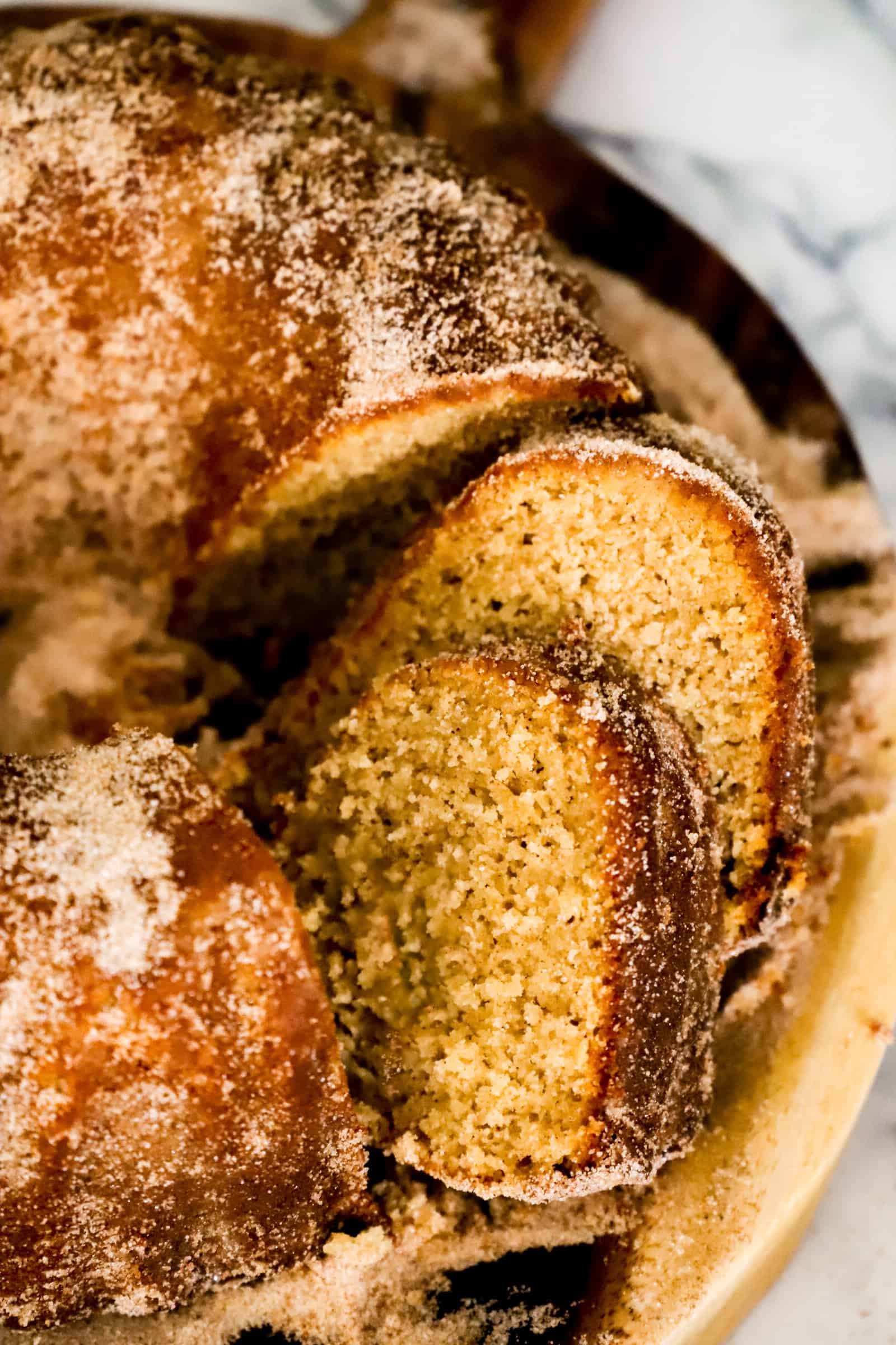 apple cider doughnut bundt cake sliced