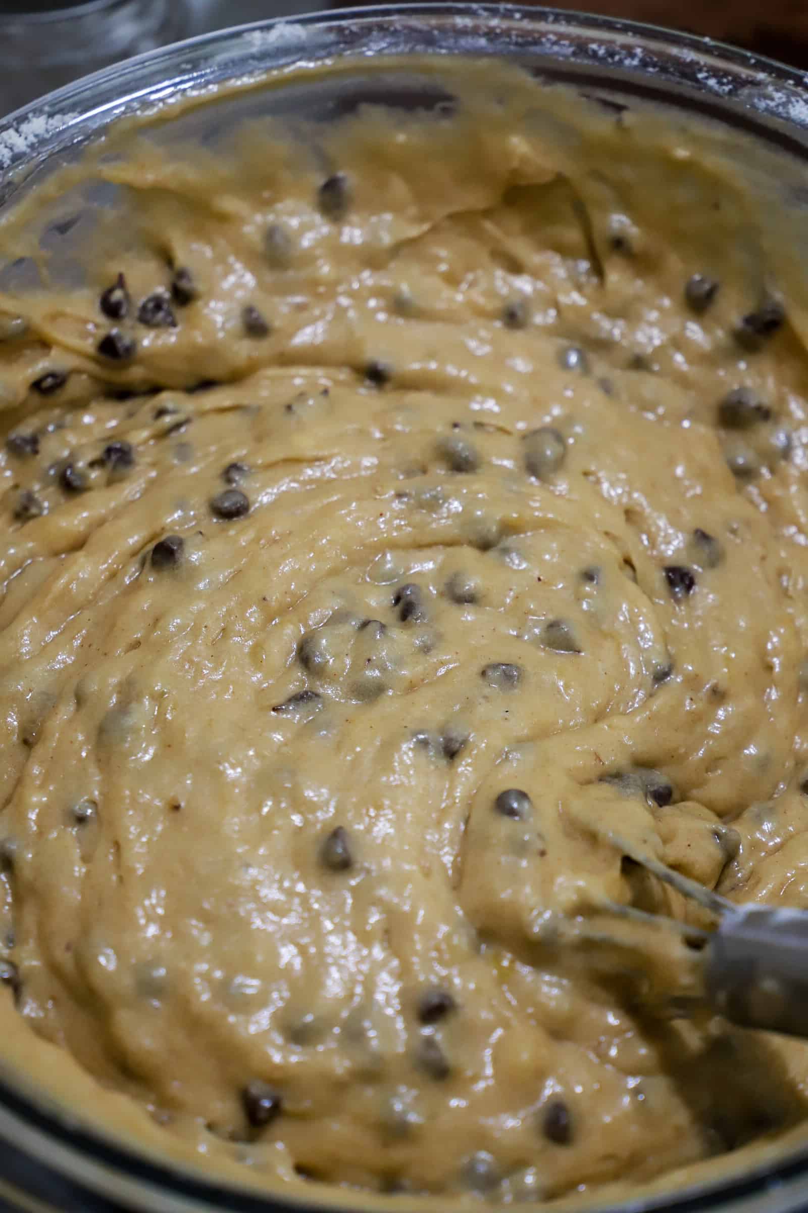 mini banana chocolate chip muffin batter