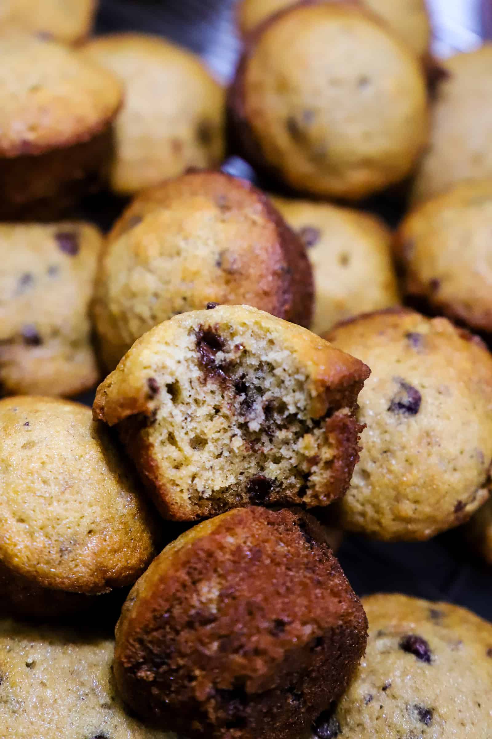 mini banana chocolate chip muffins crumb shot